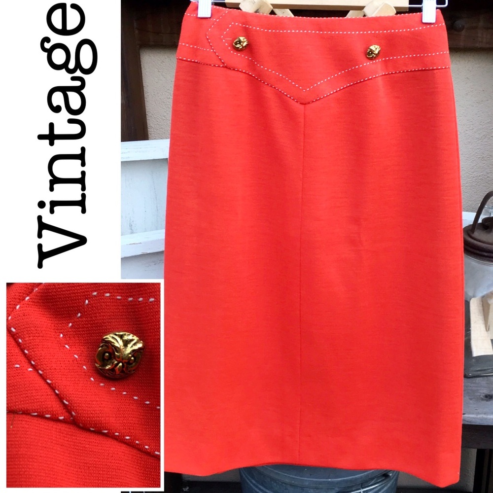 MAD MEN Style Red Midi Pencil Top Stitch Skirt